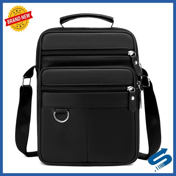 Large Leather Messenger Bag for Men Business Travel Crossbody Briefcase